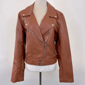 BlankNYC Womens Faux Leather Moto Jacket - Redwood/camel  w/metal hardware - XL